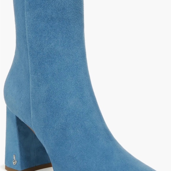 Sam Edelman Blue Suede Ankle Boots Size 6 Block Heel Zip Up - Picture 3 of 9